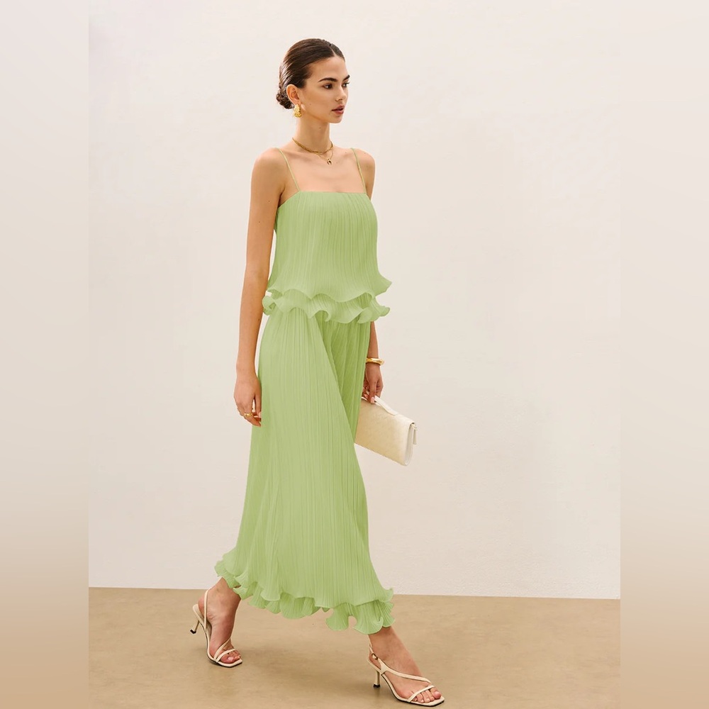 Commense Pleated Layered Ruffle Skirt Set